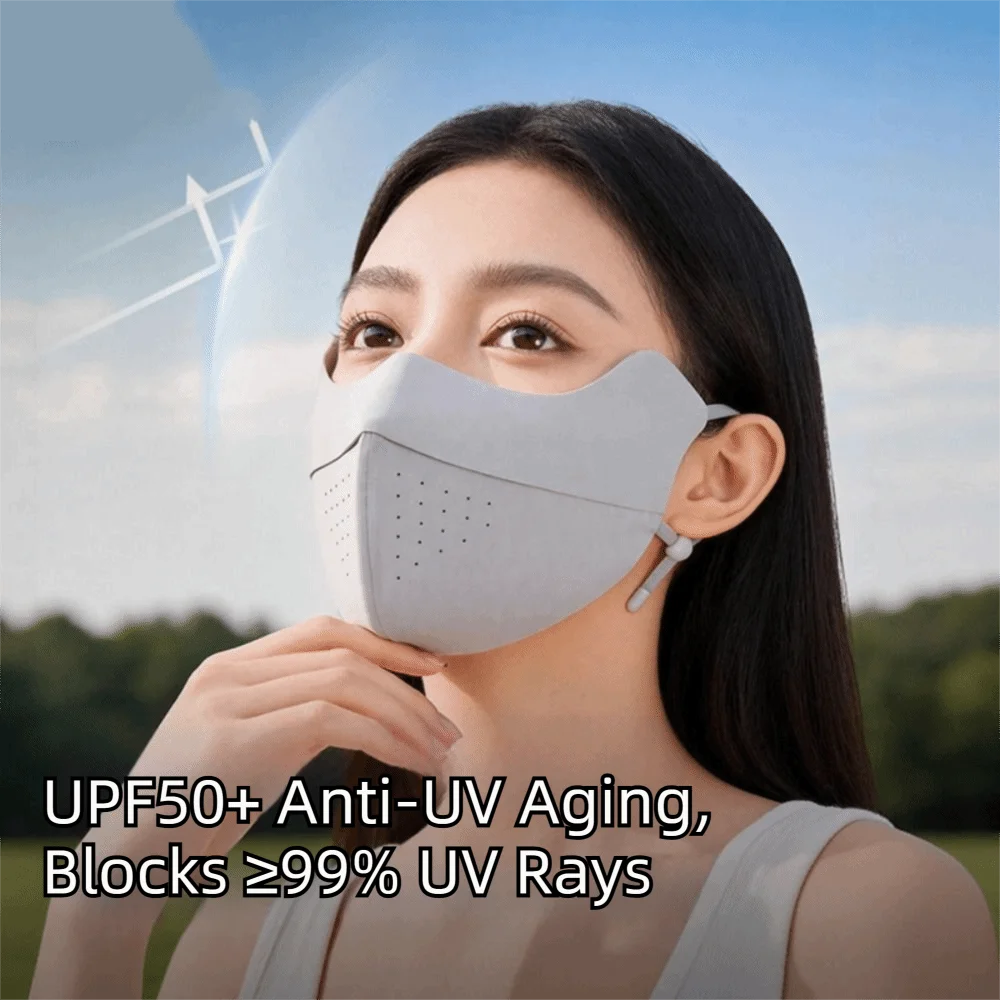 Adjustable Summer Ice Silk Mask Thin Breathable Sunscreen Mask UV Protection Solid Color Sunscreen Face Scarf Sports