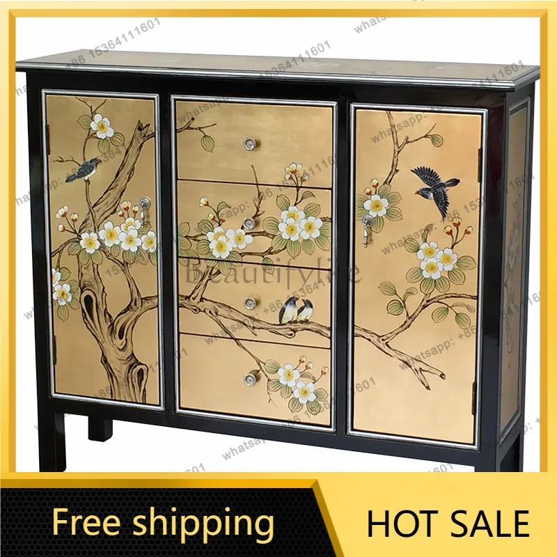 XX. New Chinese-style foyer porch cabinet, living room classical decoration painted side cabinet