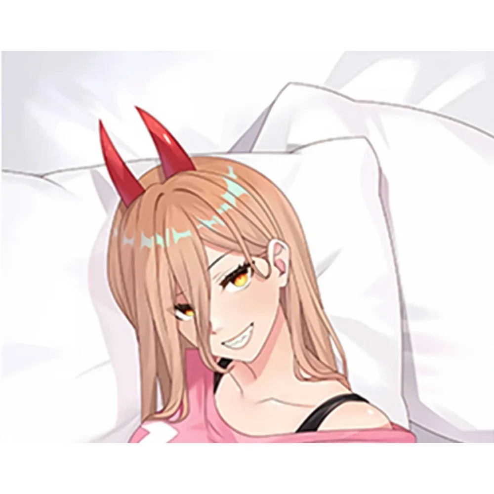 Anime Power Dakimakura Case Blonde Pink Hair Red Horns Yellow Eyes Dual Style Double Sided Printing Soft Pillowcase
