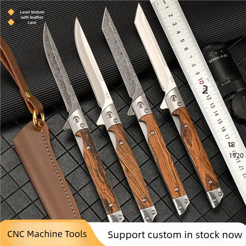 Zhendian Treasure Multi purpose Outdoor Camping Stainless Steel Folding Knife with Damascus Pattern and Height Hardness