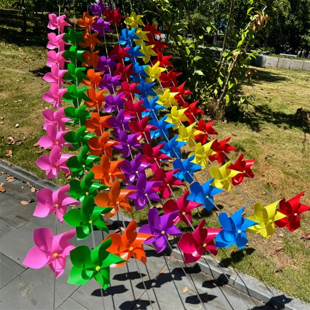 10pcs/set with Rope Strings Colorful Arch Corridor Windmill Solid Color Striped Circular Suspension Windmill
