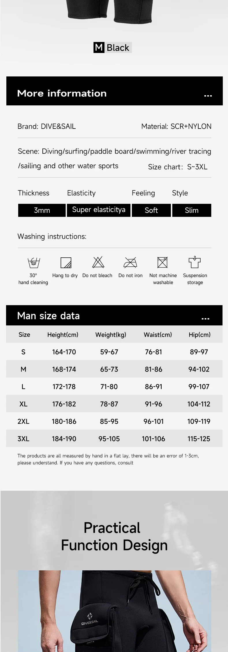 Herren-Neoprenanzug-Shorts, 3 mm Neopren-Tauchshorts mit Tasche, Surfhose für Wassersport, Schwimmen, Schnorcheln, Bootfahren, Tauchen – Detail 4
