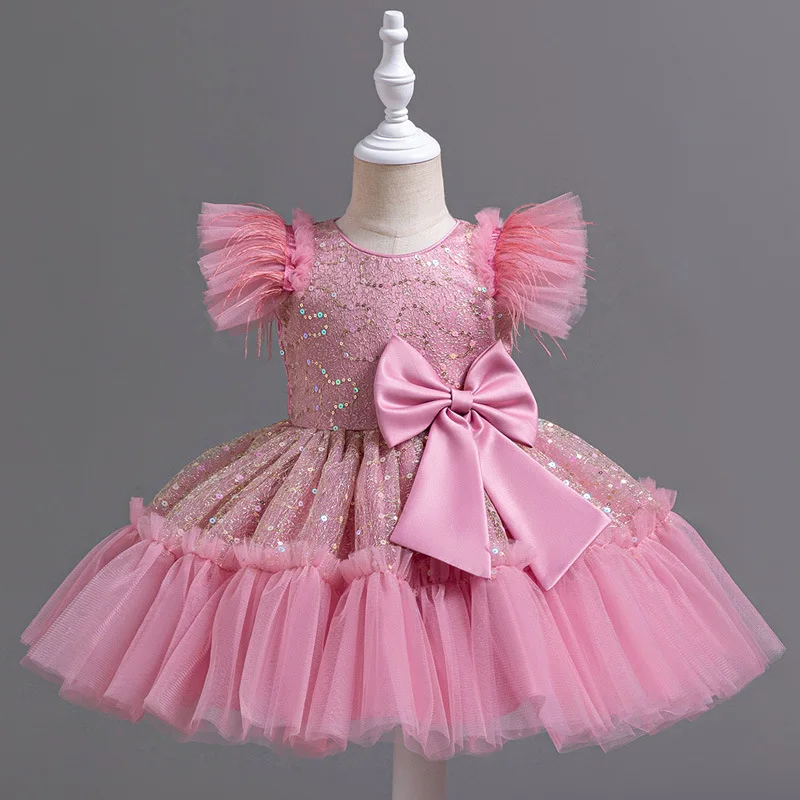 Children's dress new stage performance birthday first year party small flying sleeve mesh elegant fluffy Girl Princess Dress