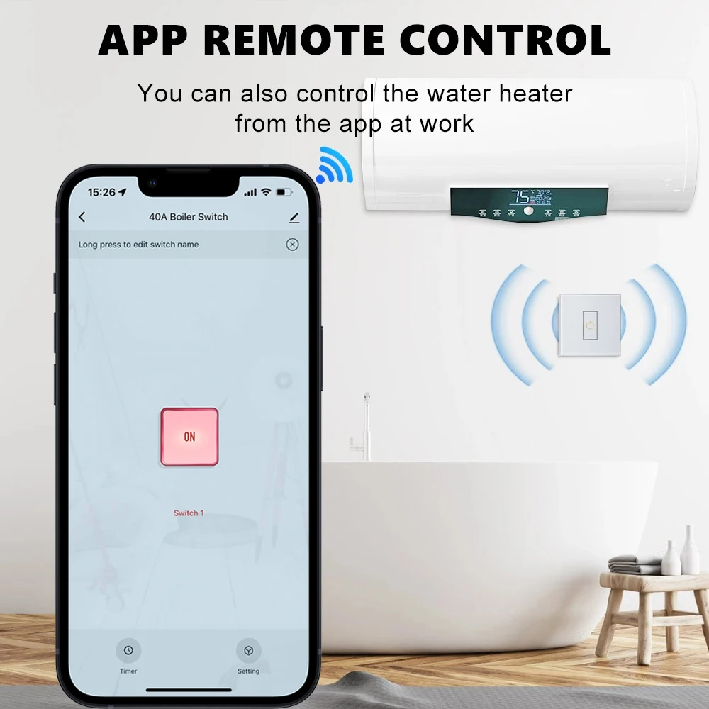 Tuya Smart WiFi 40A High Power Switch for Water Heater Boiler Air Conditioner App Control Timer Works with Alexa Google Home