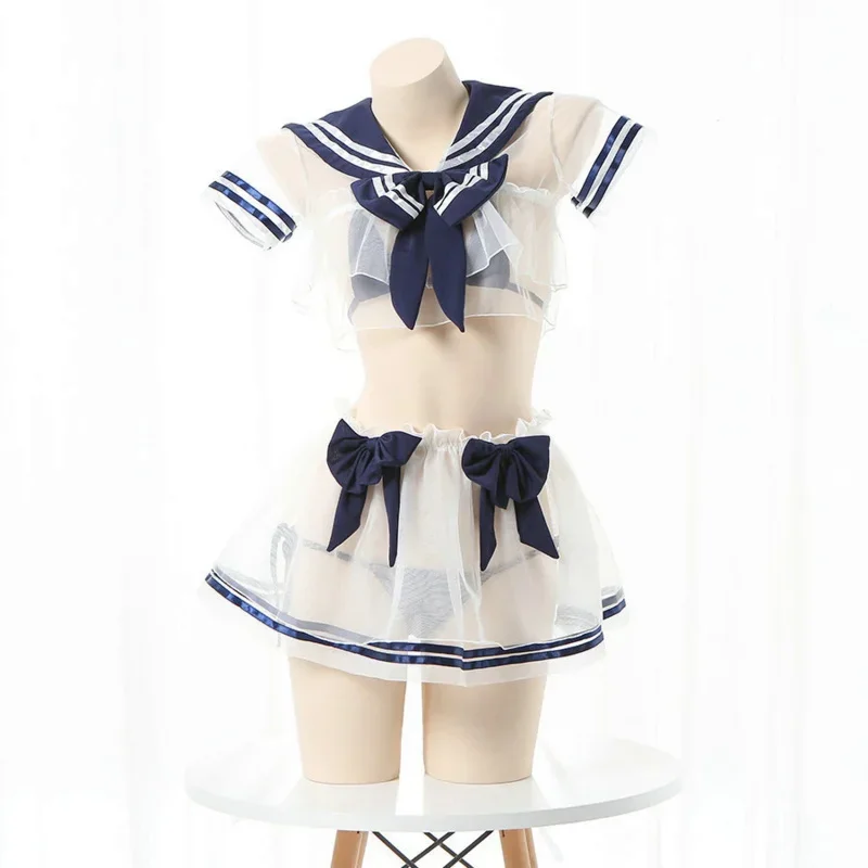 Anime JK uniforme Bikini Cosplay traje de baño mujeres Lolita Sexy Bowknot volante lencería transparente marinero escuela chica traje