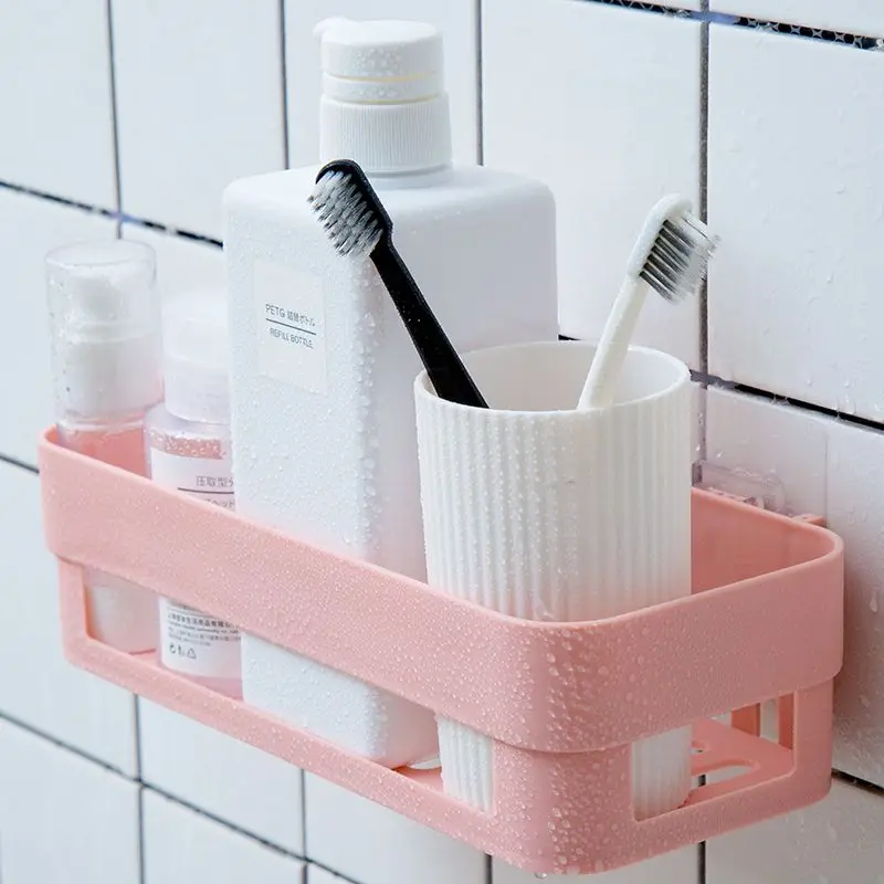 Non Perforated Storage Rack Bathroom Kitchen Toilet Plastic Corner Rack Wall Mounted Non Marking Sticker Hook Storage Holder