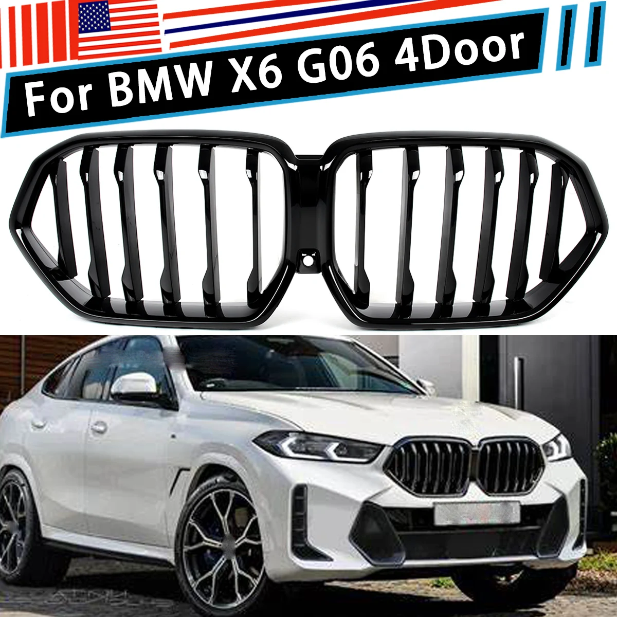 

MAGICKIT For BMW X6 G06 2024-UP Front Bumper Grille Gloss Black Single line Car Accessories Car Accessories tools