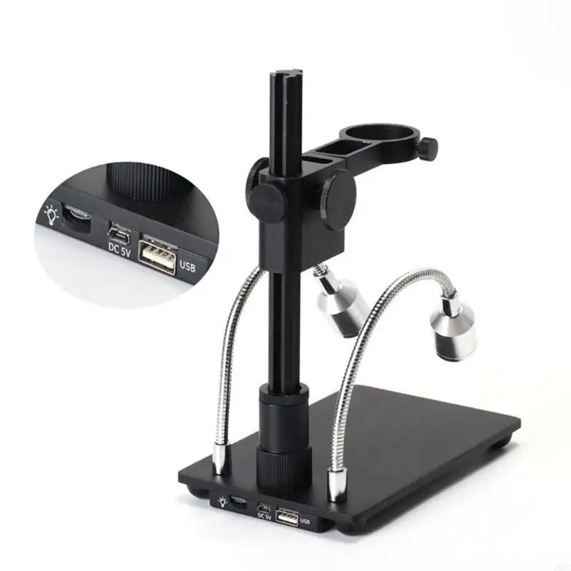 

20RC USB Microscope Stand Holder Bracket Aluminum Alloy Mini Foothold Table Frame 2 Lamps Microscope Repair Soldering