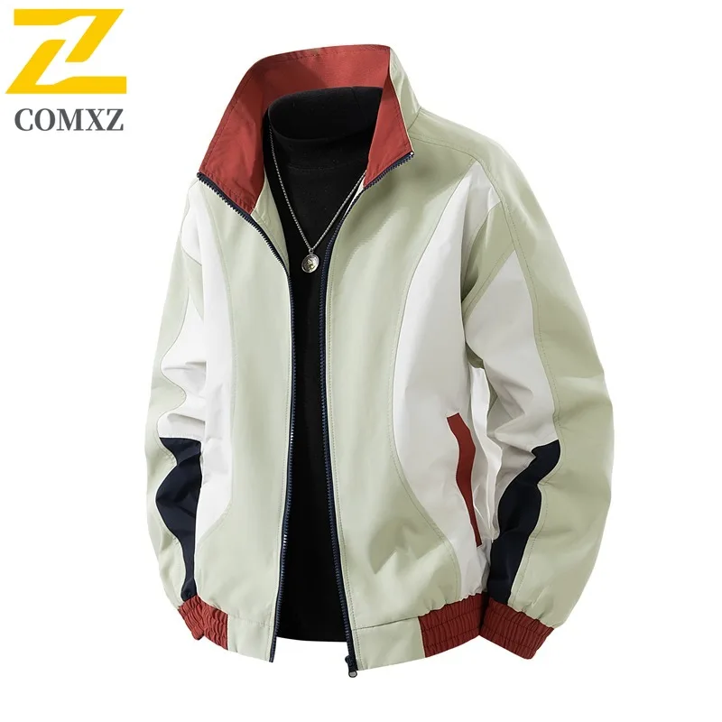 

COMXZ Mens Jackets 2025 Lightweight Windproof Fly Fishing Travel Camping Autumn Color Block Casual Jacket Trendy Sport Coat