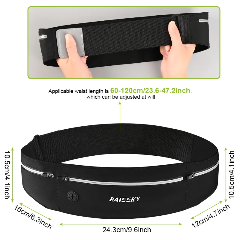HAISSKY رقيقة جدا حزام ركض حقائب الرجال النساء الرياضة في الهواء الطلق Fitenss مرونة قابل للتعديل الخصر حزمة للهاتف سماعة مفاتيح