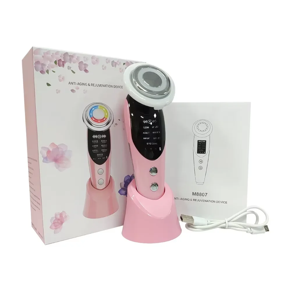 ฟื้นฟูผิว EMS RF ผู้หญิงนวดหน้า 7 in 1 Face Microcurrent Facial Massager Light Therapy Anti Aging ริ้วรอยความงาม