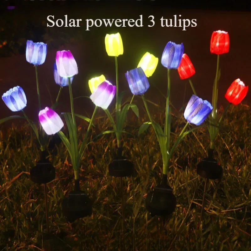 Solar LED Light Outdoor Tulip Rose Flower Lamp Landscape Garden Decor Lawn Lamp Waterproof Garden Lights Outdoor Solar Lights