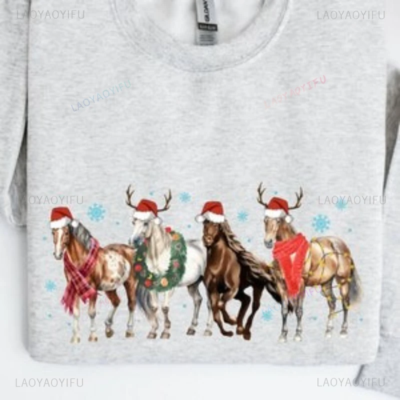 

Horse Christmas Fashion Sweatshirt Western Christmas Gift Funny Crewneck Shirt Horse Lover Gift New Arrival Long Sleeve Tops