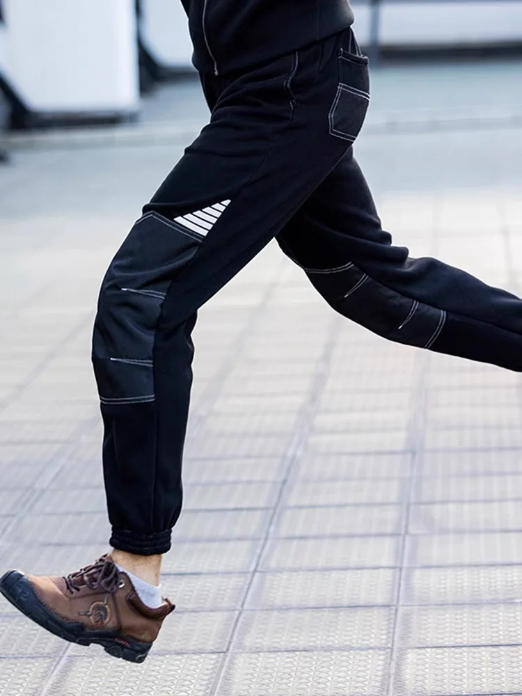 作業ズボン男性マルチポケット修理工作業ズボン膝保護ハイビズフリースカーゴパンツ弾性ウエストメカニカルパンツ