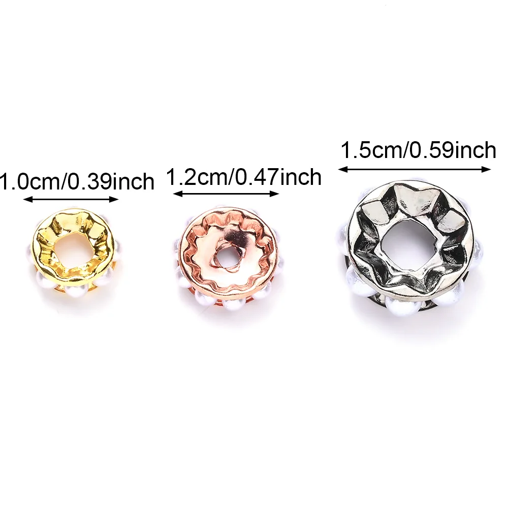 10-30 Stück 10/12/15MM Kunstperlen-Legierungs-Abstandsperlen, gemischte metallische Rondelle-Blumenperlen für DIY-Schmuckherstellung, Armbänder, Halsketten – Detail 3