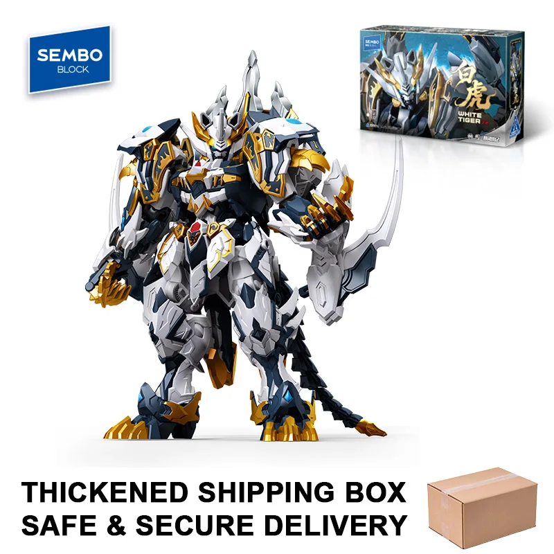 SEMBO BLOCK Cool White Tiger Mecha Assembly Building Blocks Kits MOC Robot Model Bricks Collectible Ornaments DIY Birthday Gifts