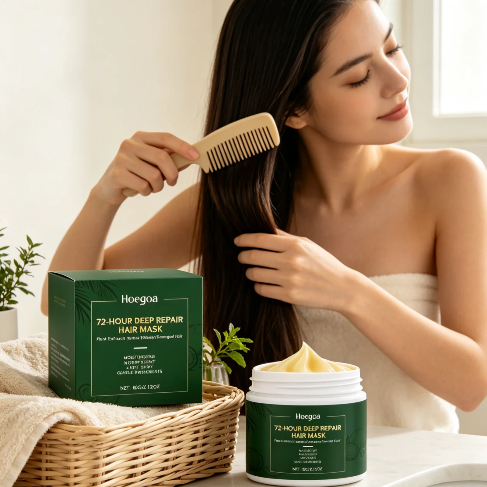 Hoegoa Repair Hair Mask Long Lasting Nourishing Fix Split Ends Anti Frizz Gloss Restoring Gentle Deep Conditioning Hair Mask 60g