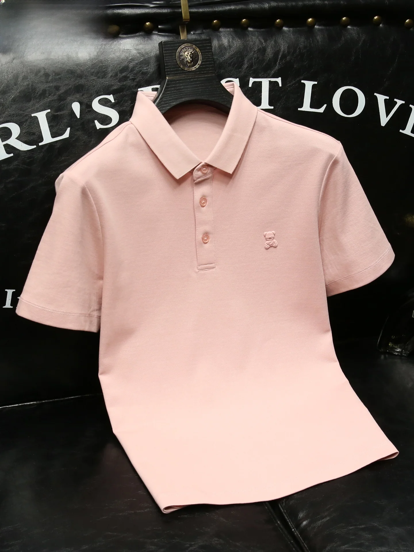 

Мужская футболка с принтом медведя, с отложным воротником, повседневная, класса люкс, модная, летняя, новая, дышащая, из хлопка