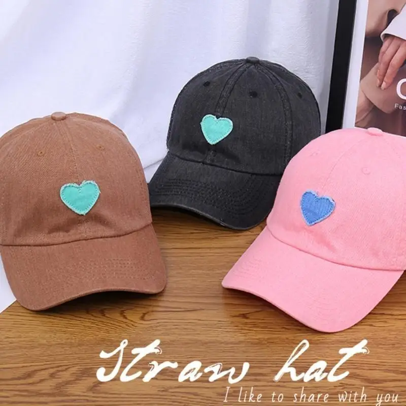 

39BB Heart Applique Baseball Hat for Teens Girl Summer Spring Baseball Hat Fashion Sunproof Hats for Women Outdoor Sport Hat