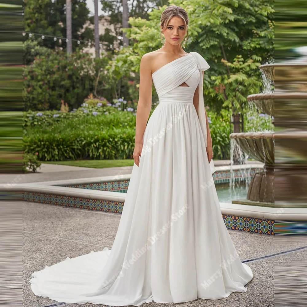 elegant one shoulder wedding dresses One Shoulder Long White Satin Wedding Dresses with Cape US14 / Custom Color main image 1