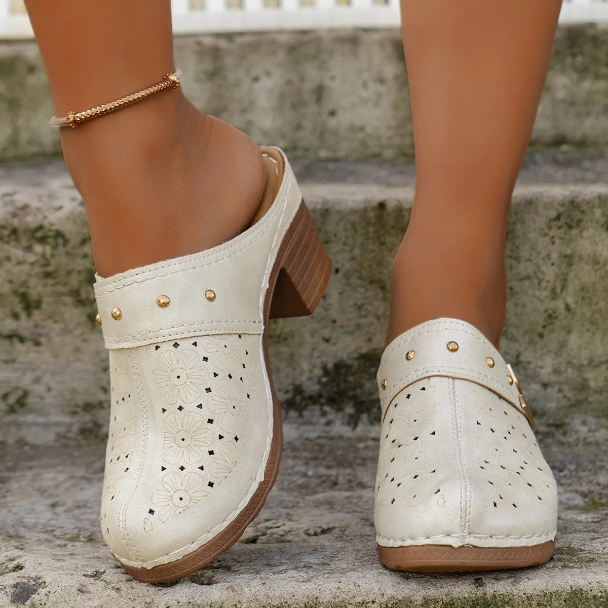 Women Slippers Chunky Heels Women Platform Sandals Height Increase Lady Summer Retro Round Mules Thick Sole Slides Zapatos Mujer