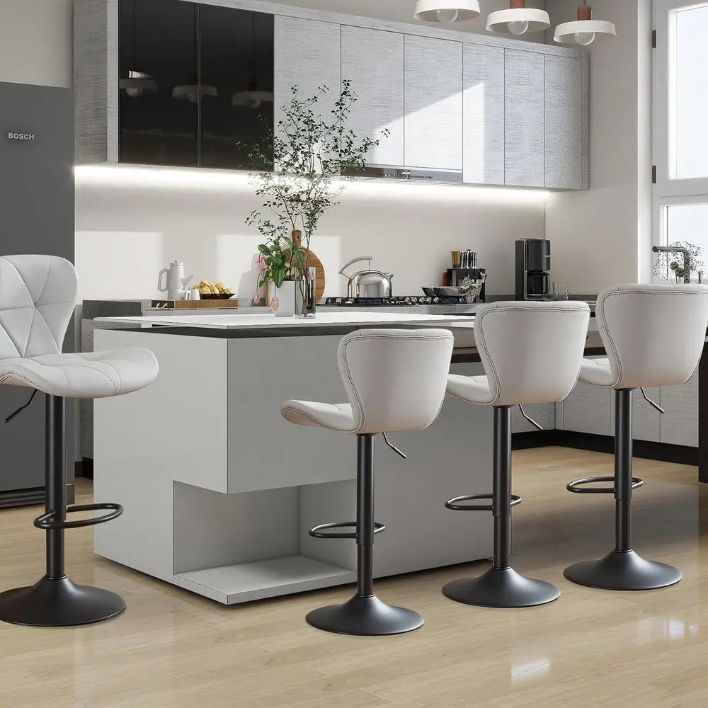 ern Bar Stools Set o 6,Adjustable aux Leather Upholstered Swivel Bar Stool,Counter Height Bar Stools with Back or Kitchen Island
