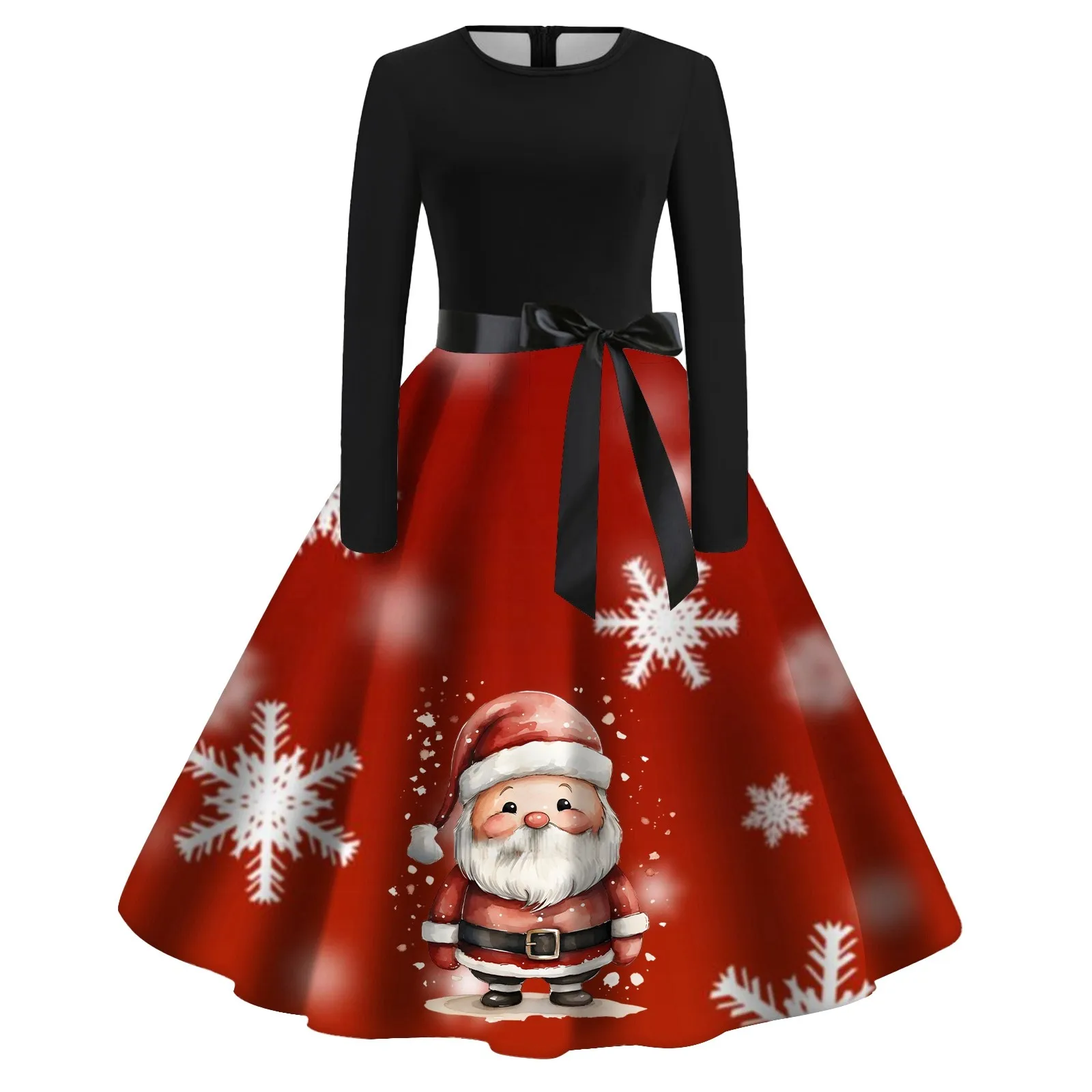 Robe Pin up Vintage Femme 2023 Christmas Dresses Women Long Sleeve Santa Claus Tree Print Winter Holidays Party Rockabilly Dress