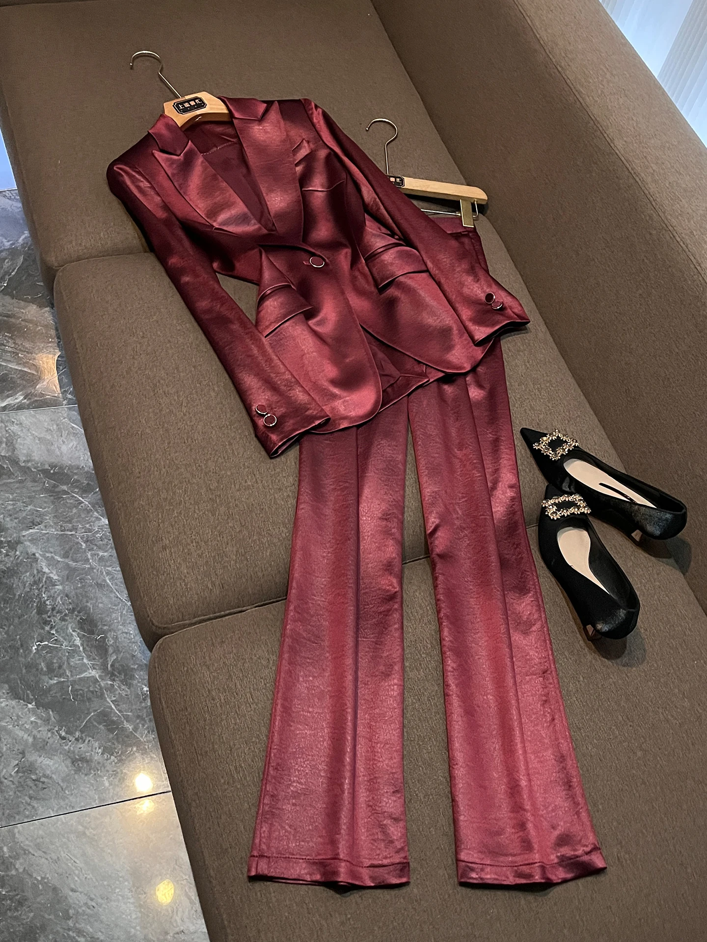 

Women's Acetate Satin Suit Jacket 2026 New Spring Professional Workwear High-End Velvet Set Customizable Size And Color