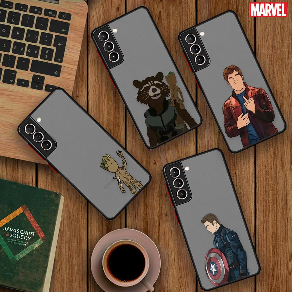 Faceless Avengers Matte Case For Samsung Galaxy S21 S22 Ultra S20 FE S10 S9 Plus Fundas Soft Cover Groot Marvel Captain America