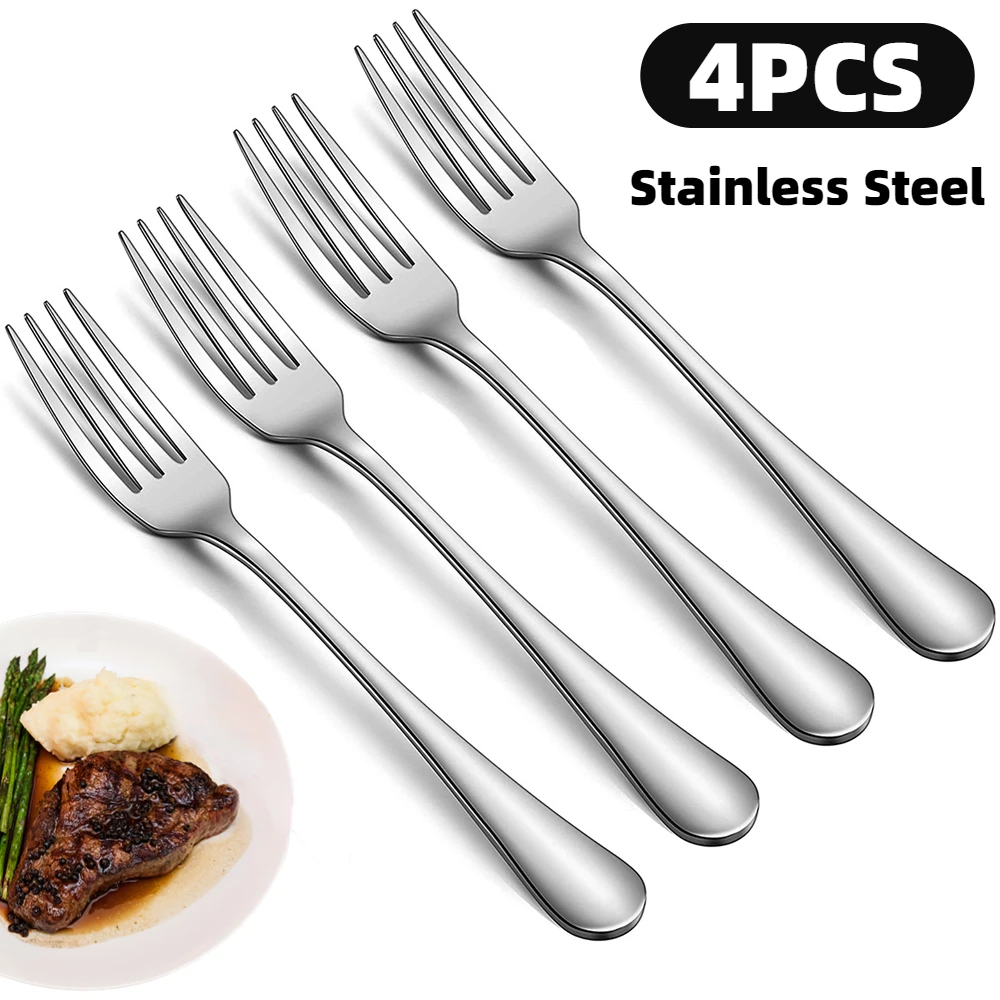 4Pcs Stainless Steel Dinner Fork Long Handle Table Forks Set Cutlery Four Tine Salad Dessert Fruit Forks For Kitchen Restaurant