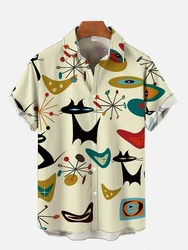 Geometric Art Modern Colorful Abstract Portrait And Football Printing Men's Short Sleeved Shirts For Men Fashion Hawaiian Shirts