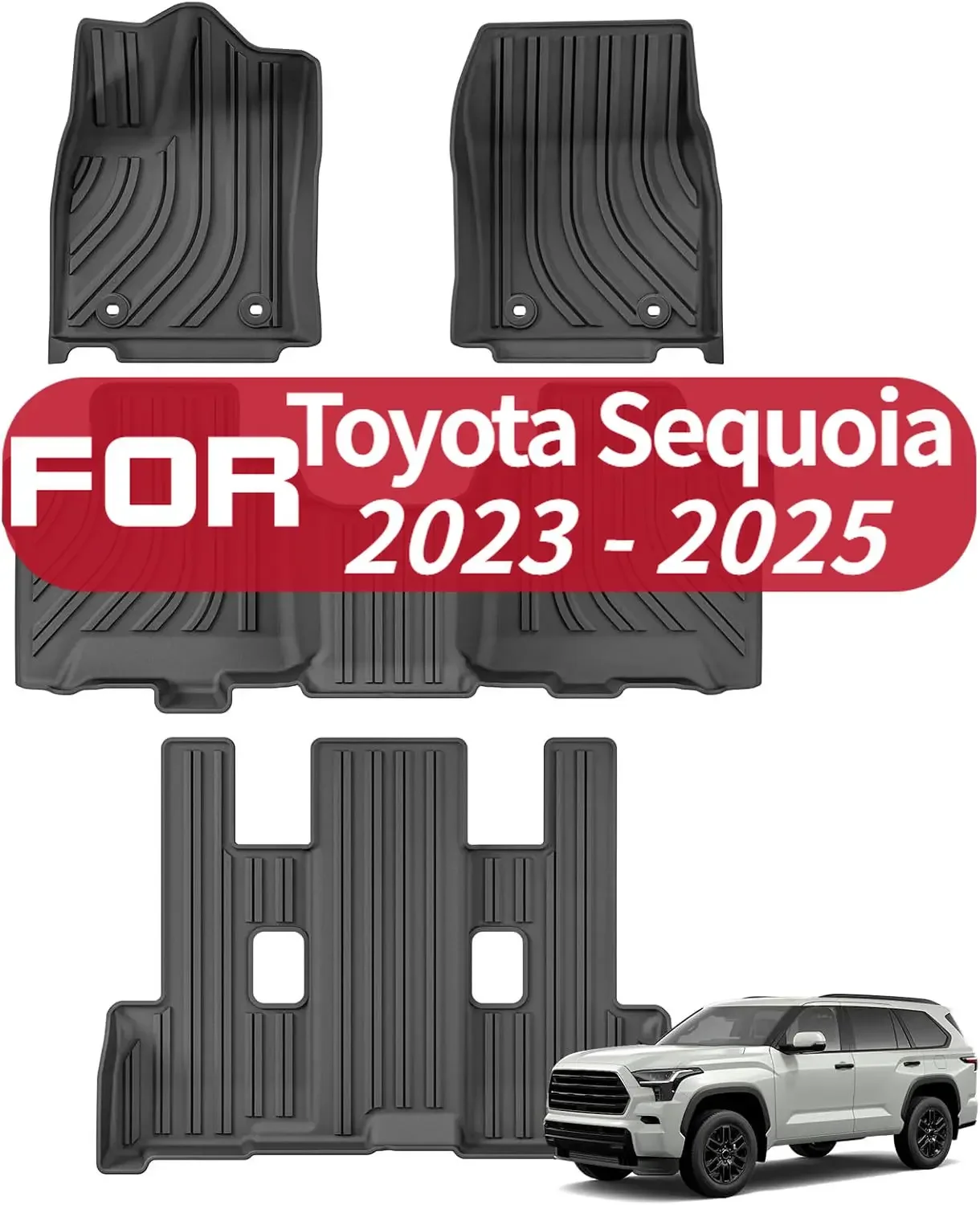 

Floor Mats For Toyota Sequoia 2023 2024 2025 TPE All Weather Floor Liners Accessories 1st & 2nd & 3rd Row Full Set Car Mats