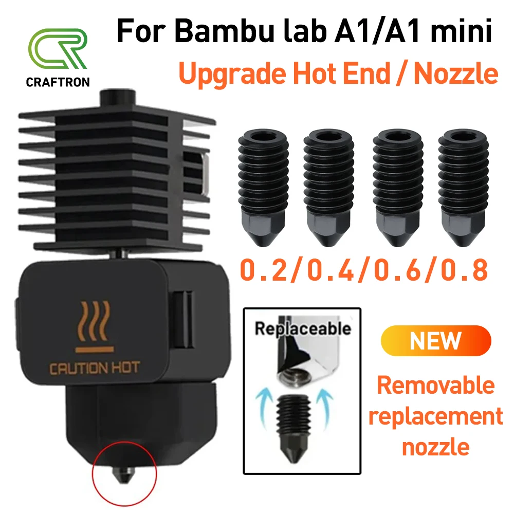 

Hotend For Bambu Lab A1 mini Assembly Hotend Kit 0.2 0.4 0.6 0.8MM Replaceable Nozzle For 3D printer Bamboo Lab A1/A1 mini