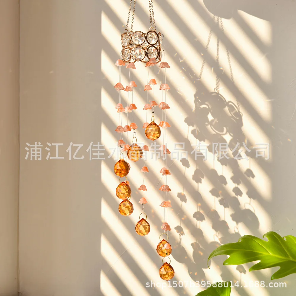 ZML new garden decoration crystal lily of the valley flower hand crystal wind chime pendant
