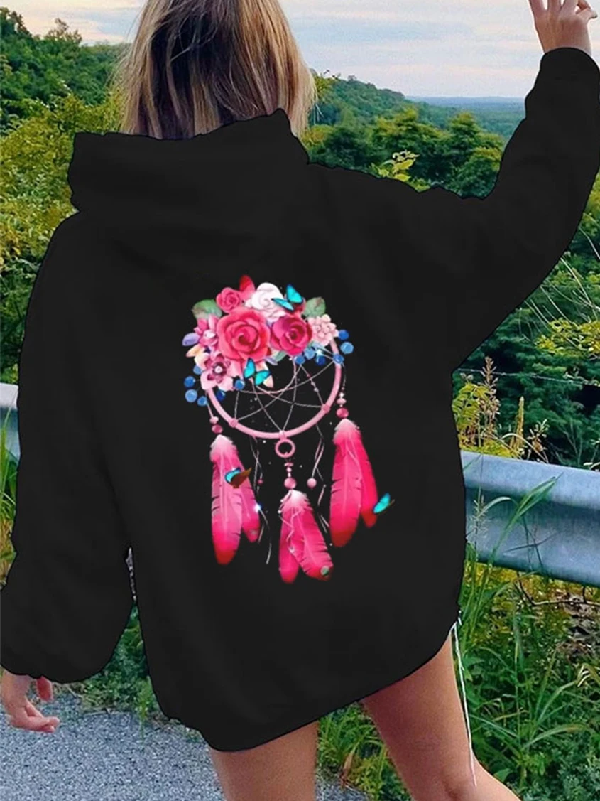 

Feather Dreamcatcher Women Fashion Hoodies Harajuku Graphic Hoodies Femme Dream Catcher Women's Autumn Winter Sweater
