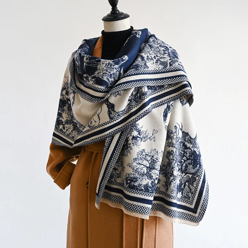 Écharpe en cachemire imitation camel, design de marque de luxe, écharpe épaissie, châle silencieux, foulard, moufle, automne et hiver, nouveau, 2024