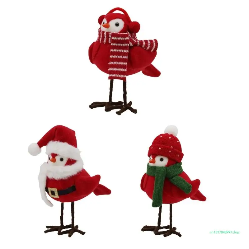 Holiday Season Redness Simulated Birds Statues Table Redness Featherlys Friend Ornament for Christmas Tiered Tray Display