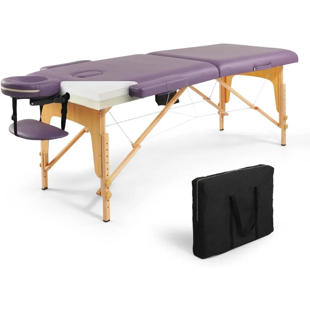

Premium Memory Foam Massage Table, 84 Inch Foldable & Portable, Height Adjustable Spa Bed, Facial Cradle Salon Bed, Wooden Legs