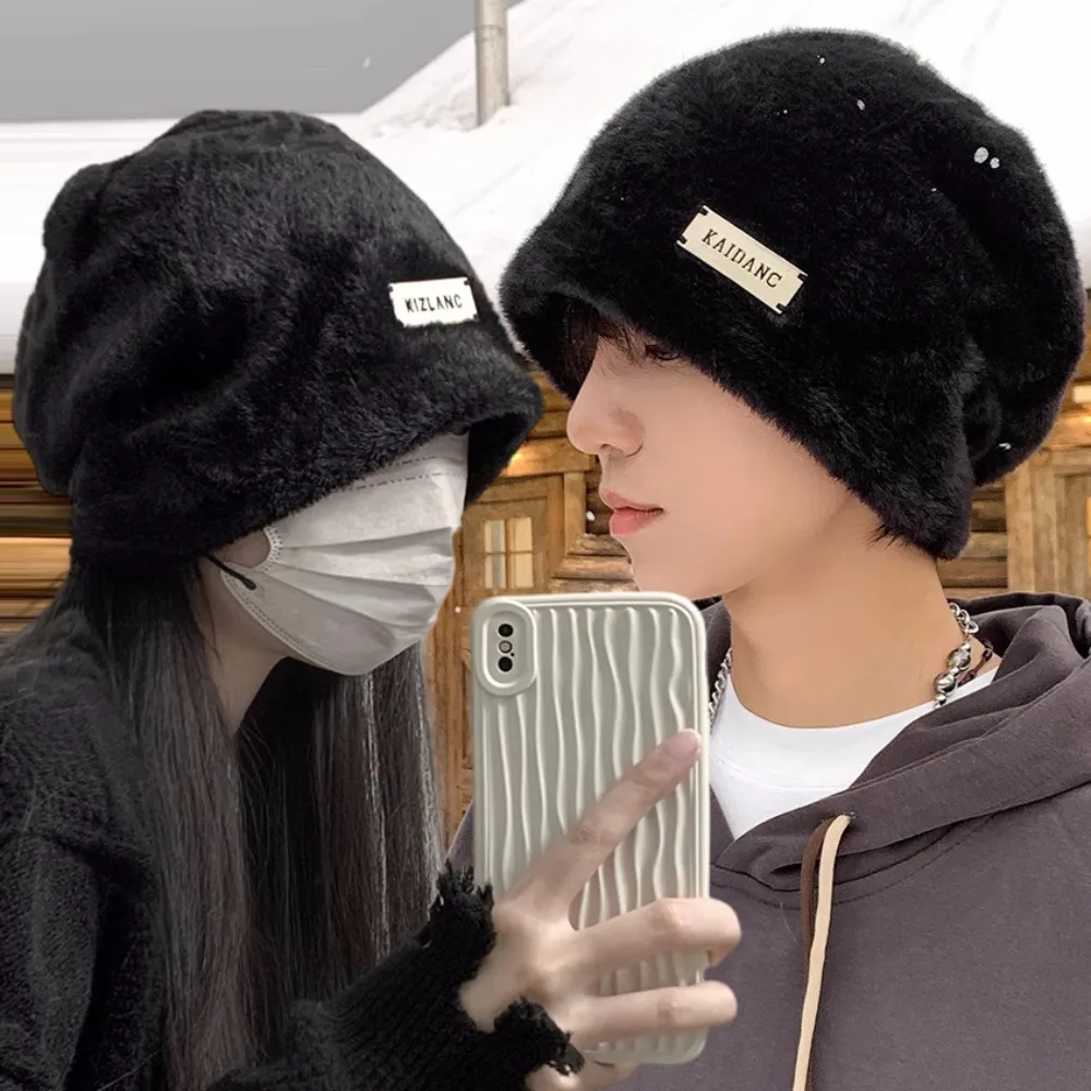 Soft Plush Beanie Caps for Women Men Winter Warm Fake Rabbit Fur Skullies Caps Outdoor Thicken Fluffy Fuzzy Causal Hat Caps