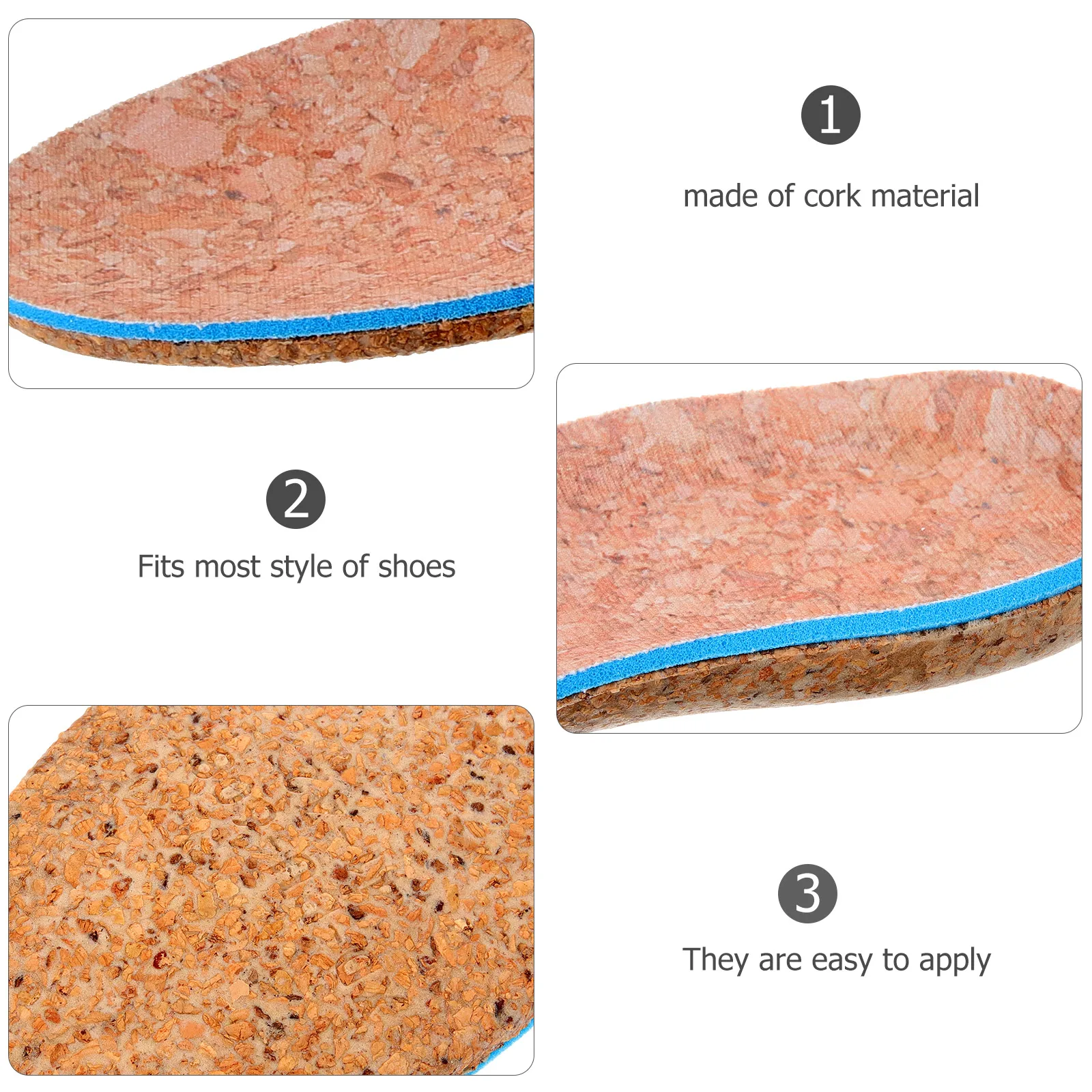 

1Pair Height Increase Cork Heel Pads Insoles Shoes Sneakers Boots Comfortable Pressure Absorbing