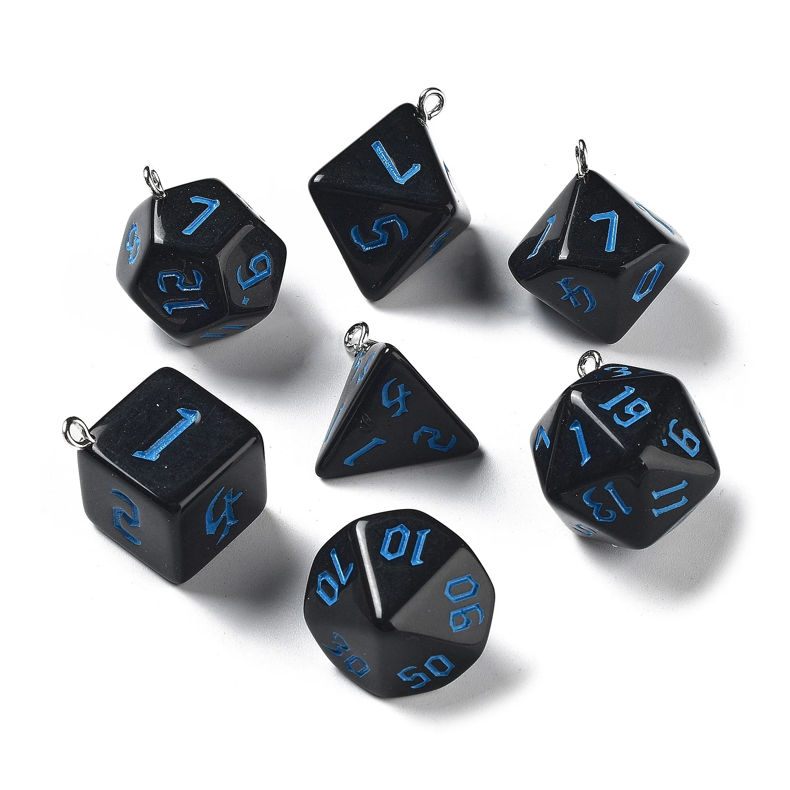 7Pcs Opaque Resin Polyhedral Dice Pendants Set Multi-Sided Dice Charm Mixed Shapes for Maling DIY Jewelry Necklace Earring Craft