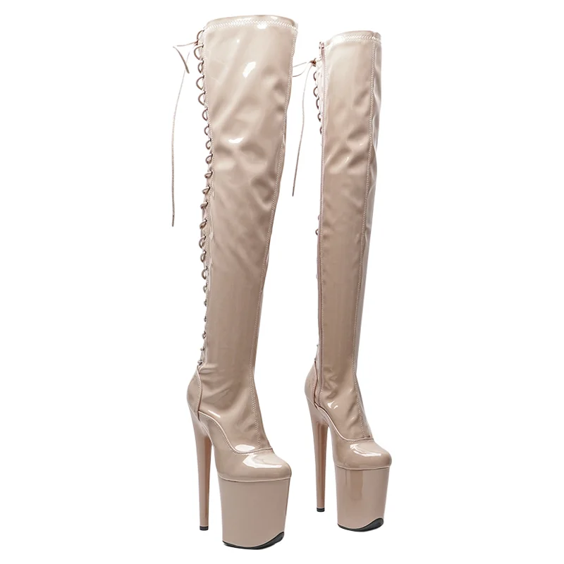 Leecabe  20CM/8inches  shiny Patent PU Upper Trend fashion High Heel platform Boots Pole Dance boots