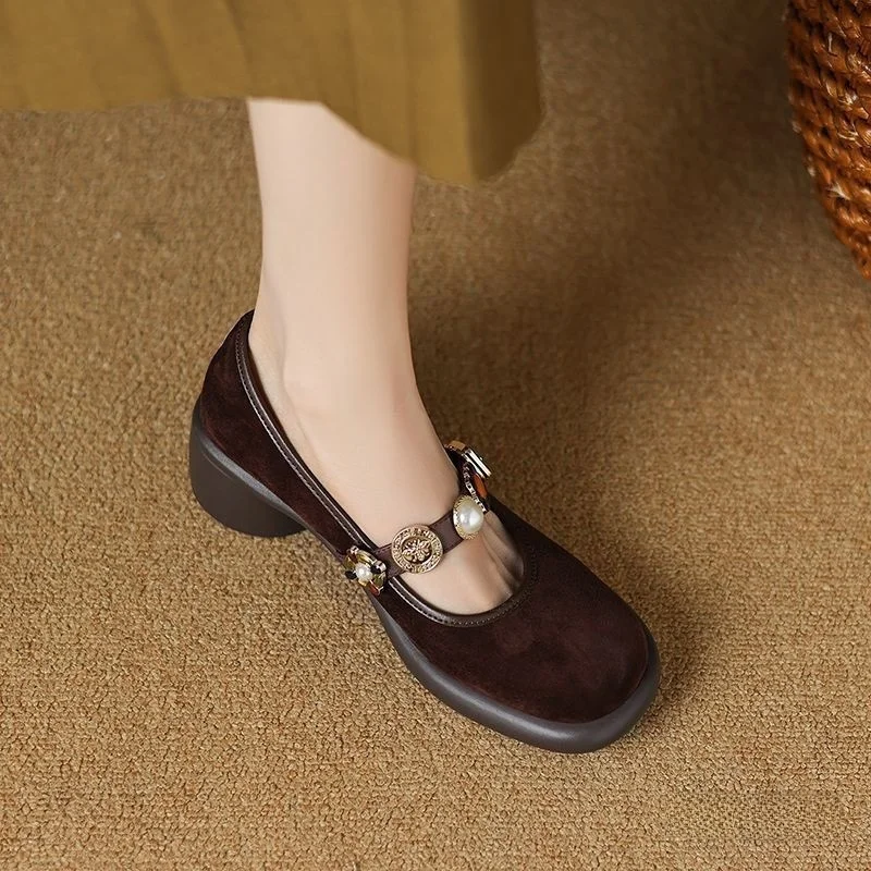 الفرنسية خمر المنخفضة قطع ماري جين أحذية المرأة الربيع الصيف جديد جولة رئيس كعب مسطح المطاط تسولي طبقتين جلد الخنزير بطانة #4