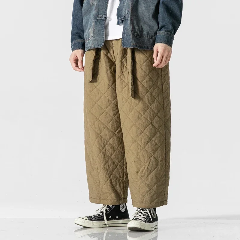 Winter Pants Men Thickened Padded Cotton Casual Warm Chinese Style Straight Trousers High Quality Loose Drawstring Sweatpant Men
