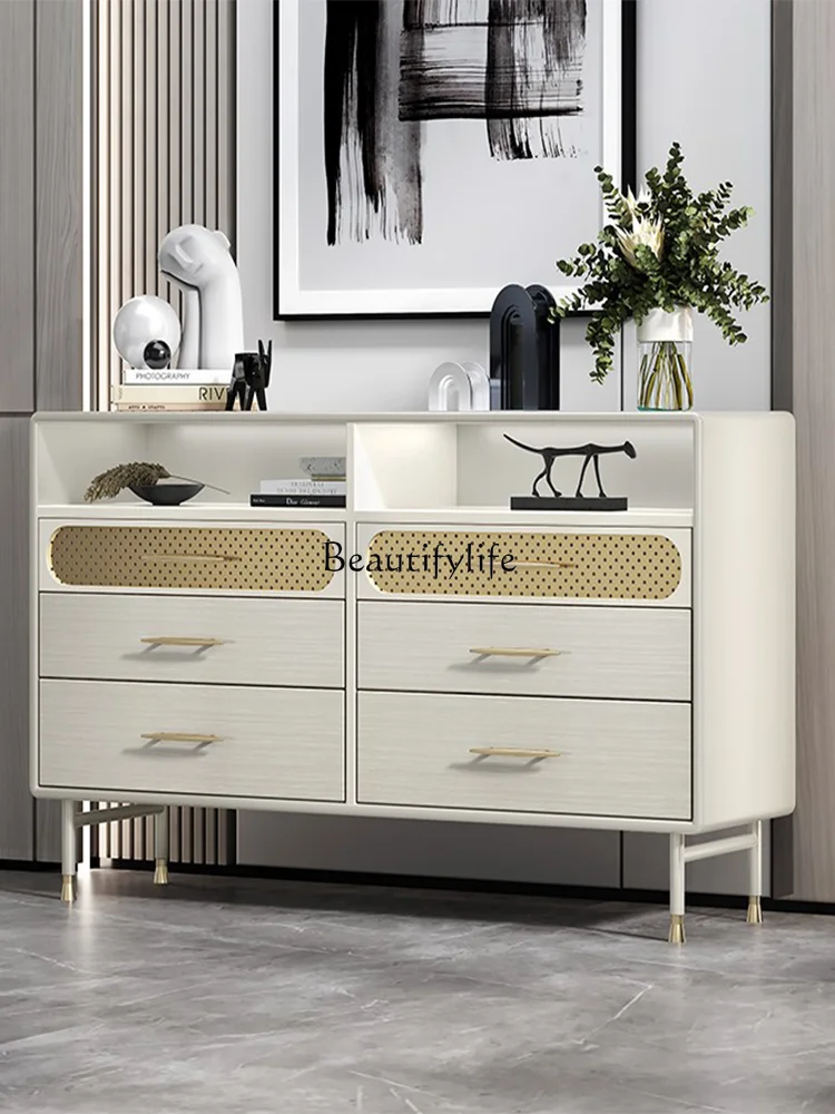 American Light Luxury Bedroom Induction Lamp TV Storage Cabinet Modern Solid Wood Chest of Drawer