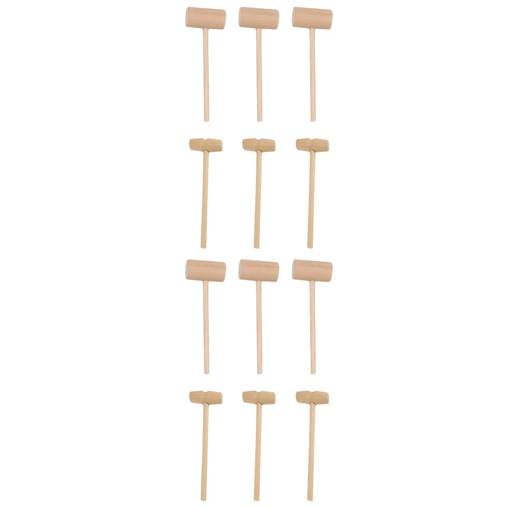 12 Pcs Solid Wood Hammer Tools Construction Children's Mini Childrens Toys Cake Hammers Wooden