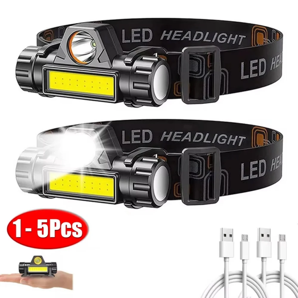 1-5PCS Rechargeable COB Headlamp Strong Light LED Magnetic Powerful Headlight Super Bright Waterproof Head Torch Outdoor Fishing