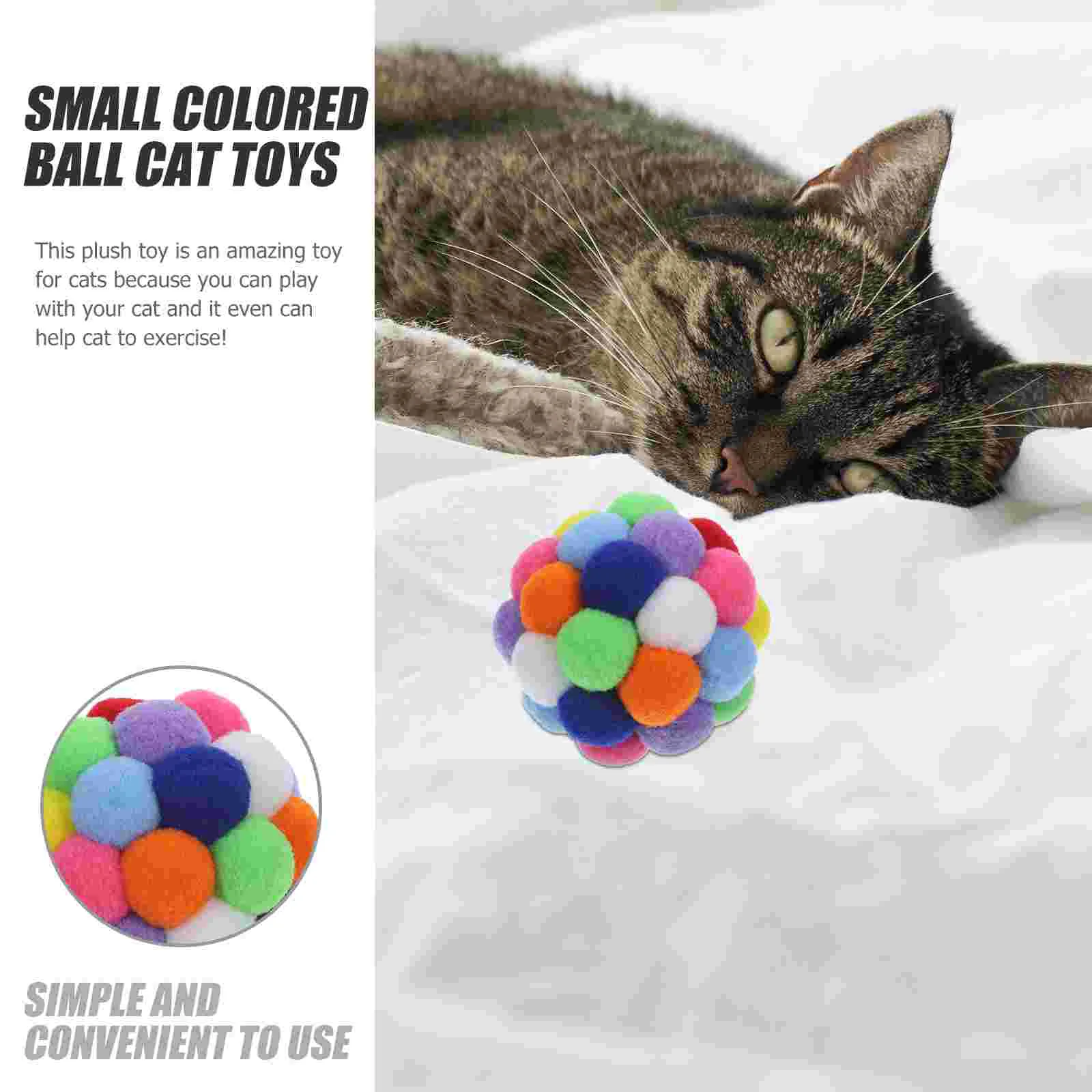 2 Pcs Cat Ball Toy Bouncy Self Diversion Balls Indoor Hairy Plush Kitten Toys Polyester Playthings with Bell