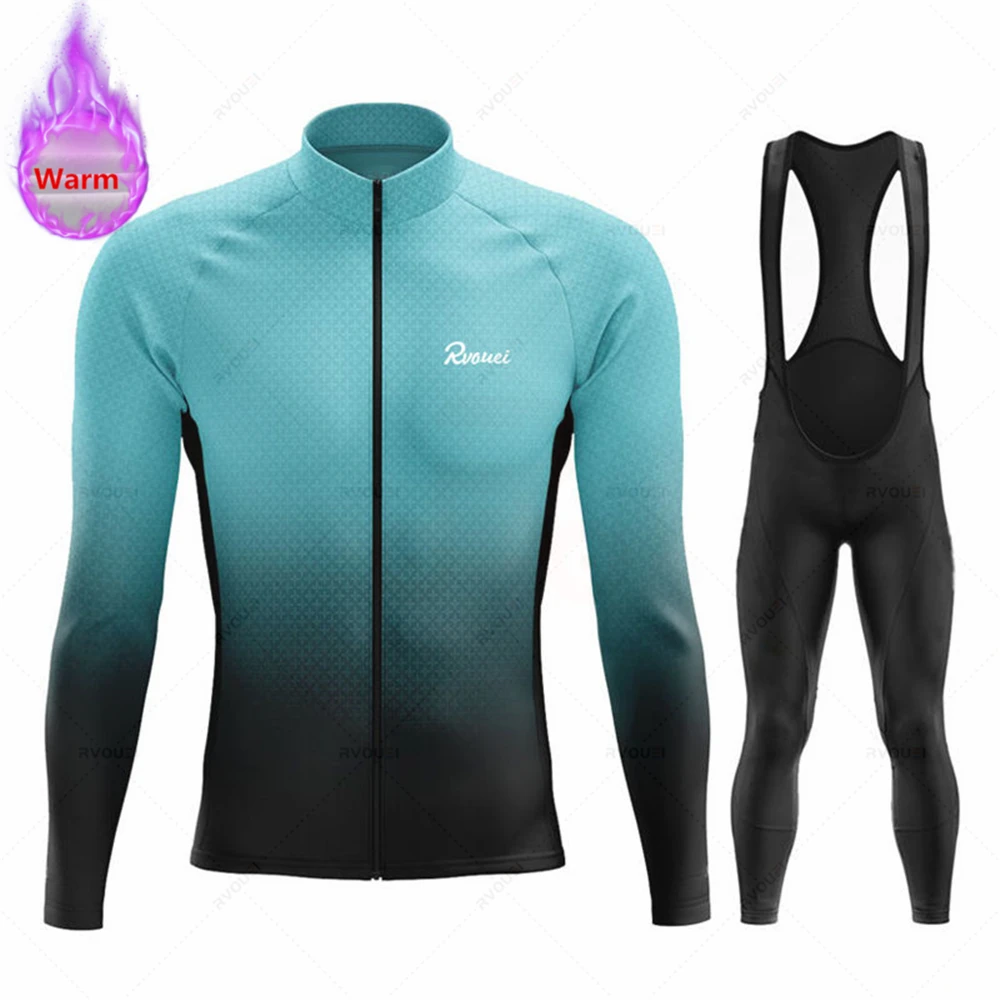 Ropa de Ciclismo de lana térmica cálida para invierno, Jersey Rvouei para hombre, traje para bicicleta al aire libre, Ropa de MTB, conjunto de pantalones con pechera, Ropa Maillot Ciclismo