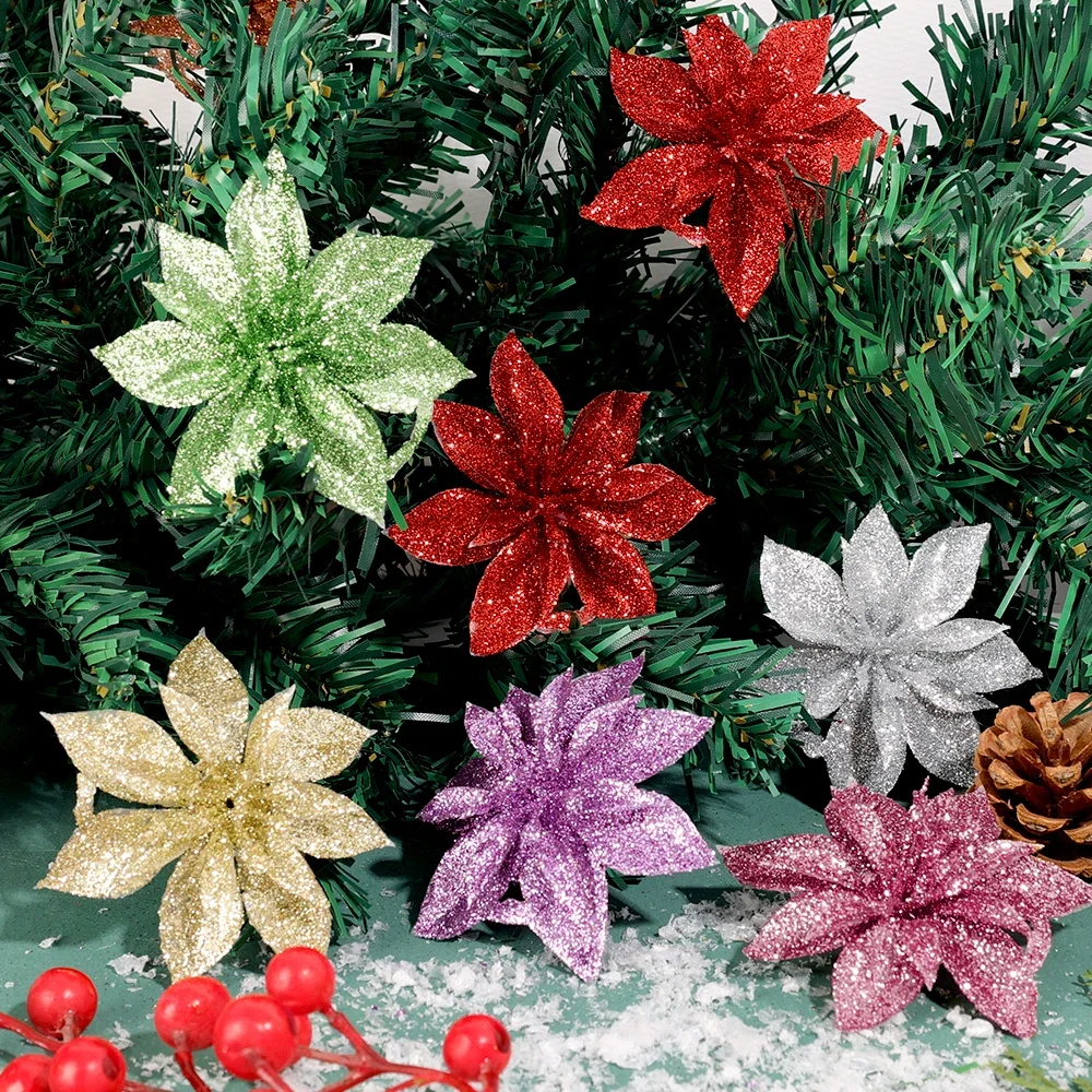 شجرة عيد الميلاد الاصطناعية شنقا الحلي ، الزهور وهمية ، لمعان ، الذهب ، الفضة ، السنة الجديدة ، هدية محاكاة